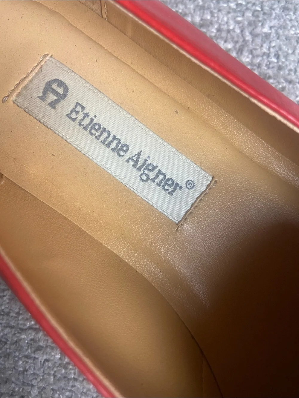 Etienne Aigner Womens  Red Leather Slip-On Loafers with Gold Emblem 9